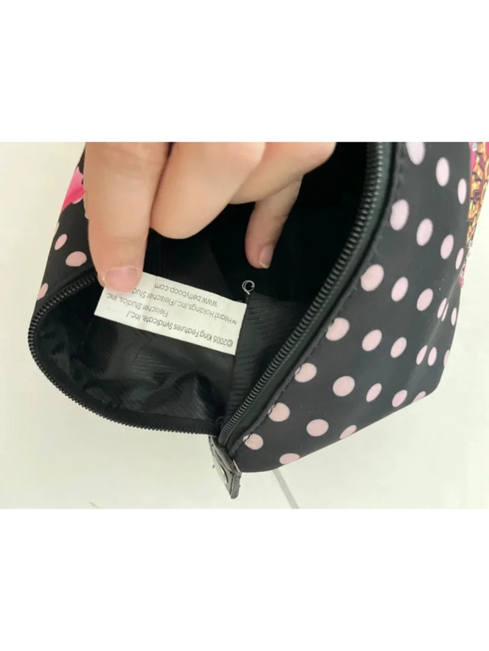 Betty Boop Cosmetic/Makeup/Travel Bag, Polkadot, Black, White, Pink